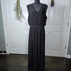 Lane Bryant Black Sleeveless Maxi Dress V-neckline Lace 22/24 Pockets